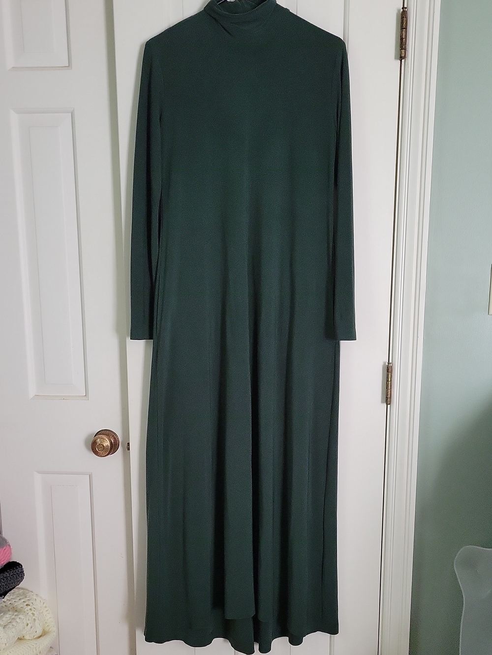 Norma Kamali Dark Green Long Sleeve Turtleneck Maxi Dress Gown Sz M